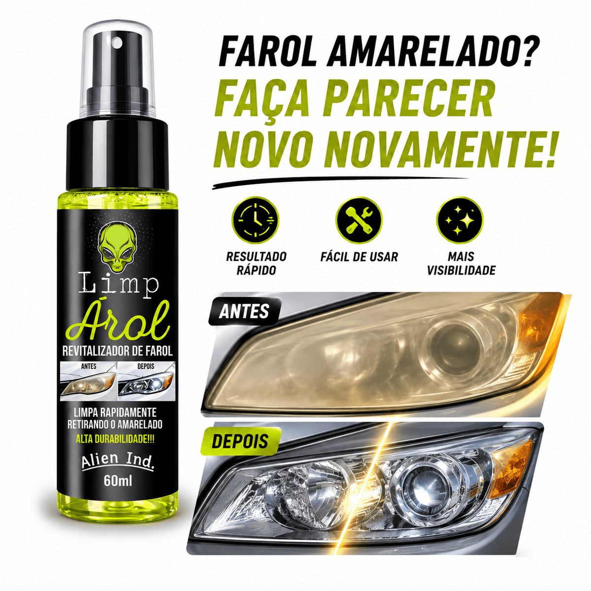 Revitalizador de Farol Premium + Brinde Grátis HOJE🔥 – Remove Amarelado e Fosco