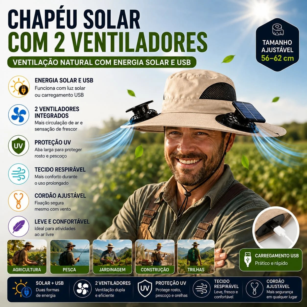 FreshHatXploud® – Chapéu Solar com Ventilador Duplo